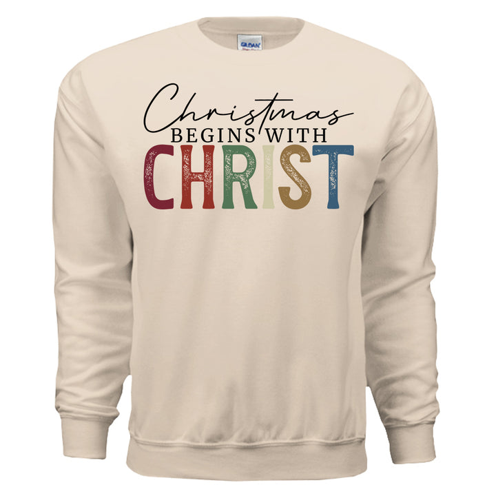 Begins With Christ Crewneck Sweatshirt - Sand - Stone & Sling