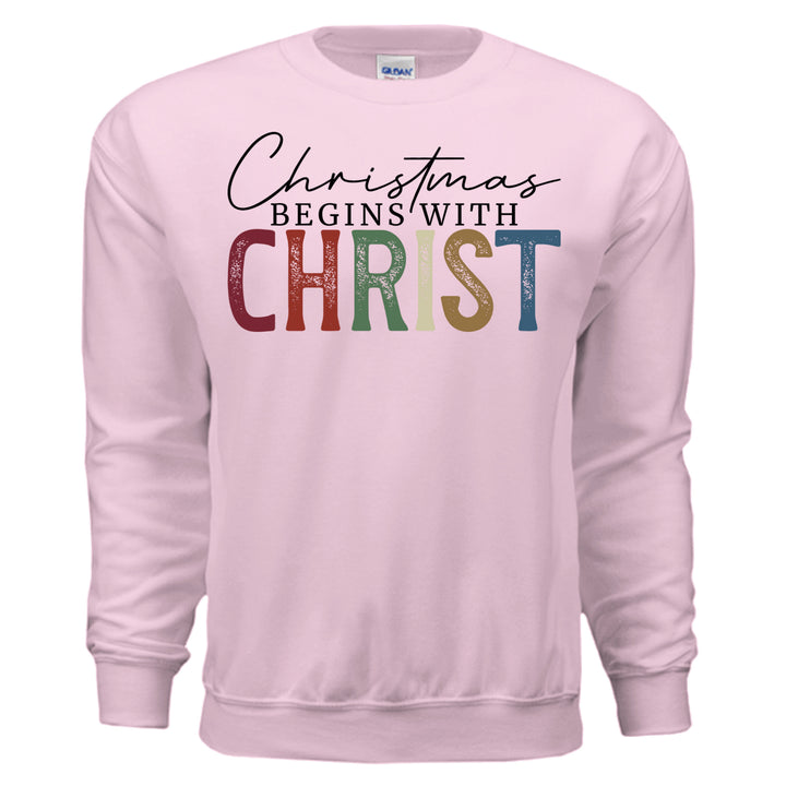 Begins With Christ Crewneck Sweatshirt - Light Pink - Stone & Sling