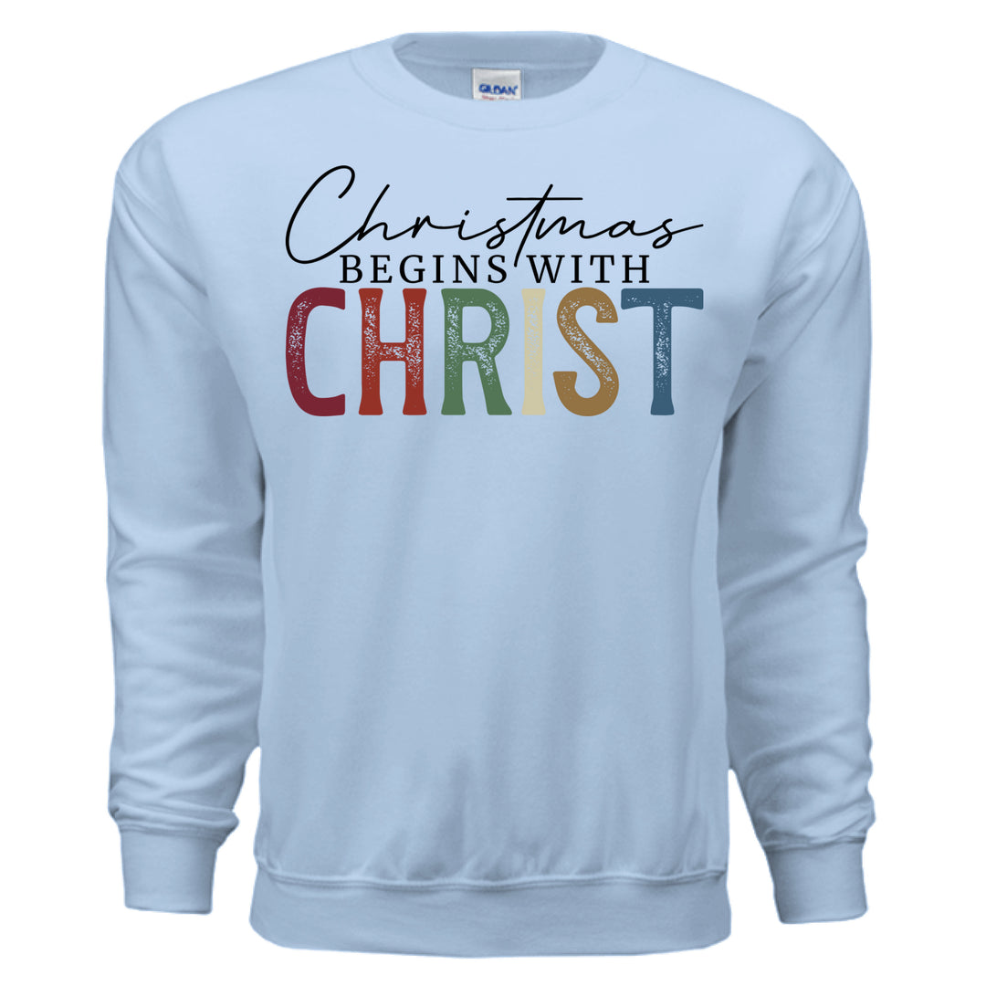 Begins With Christ Crewneck Sweatshirt - Light Blue - Stone & Sling