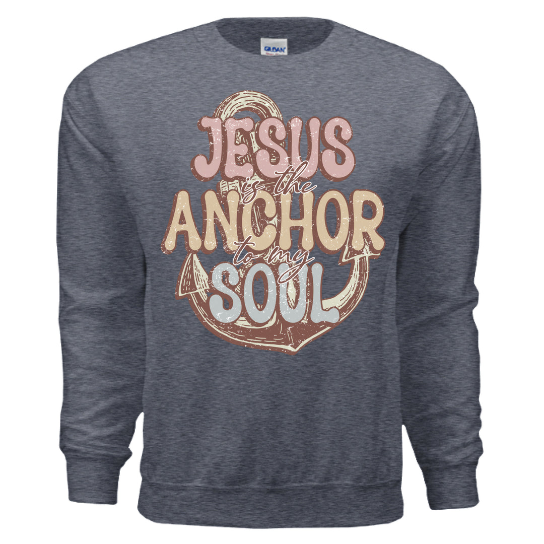 Jesus Anchor of My Soul Crewneck Sweatshirt - Heather Sport Dark Navy - Stone & Sling