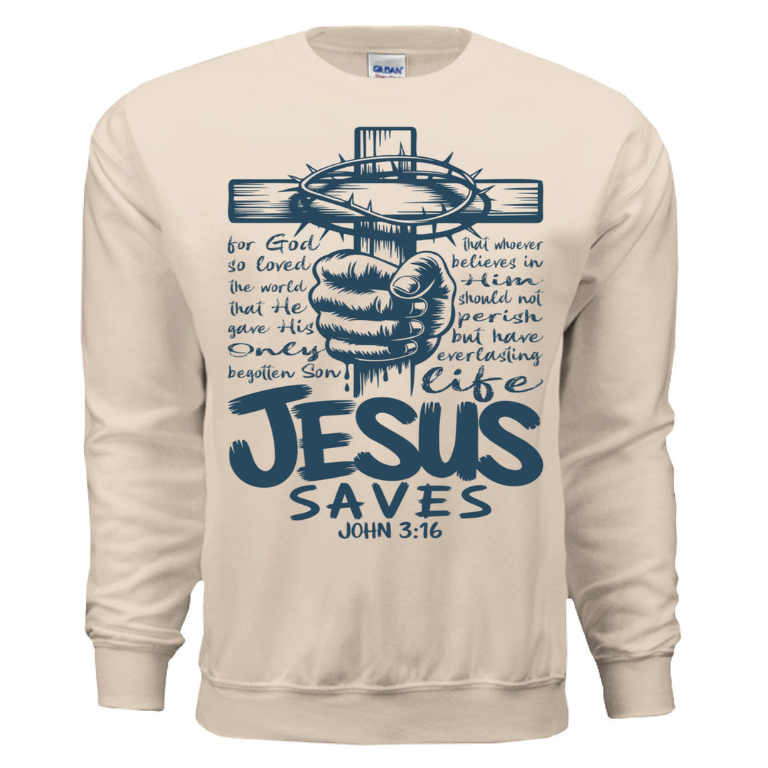 Jesus Saves Crewneck Sweatshirt - Sand - Stone & Sling