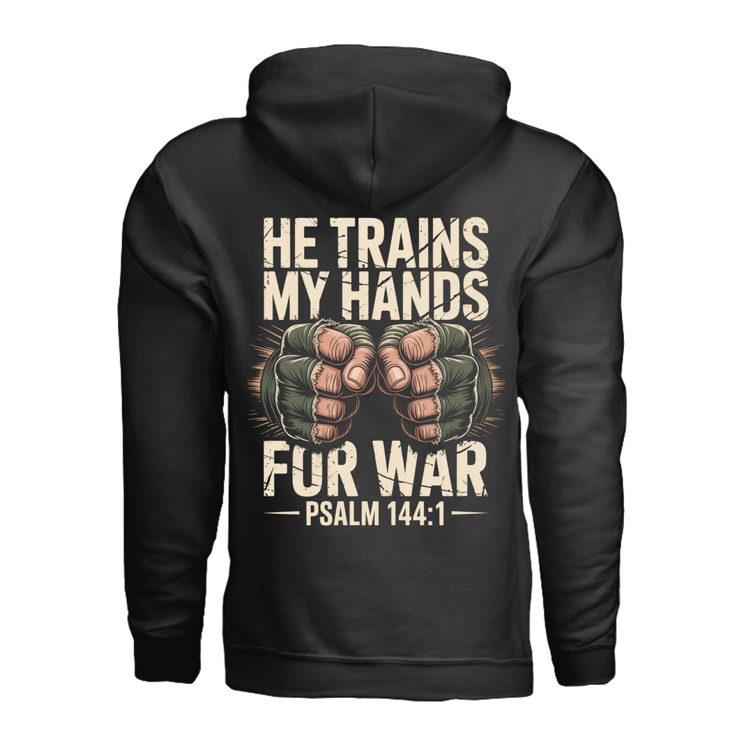 He Trains My Hands Hoodie - Black - Back - Stone & Sling