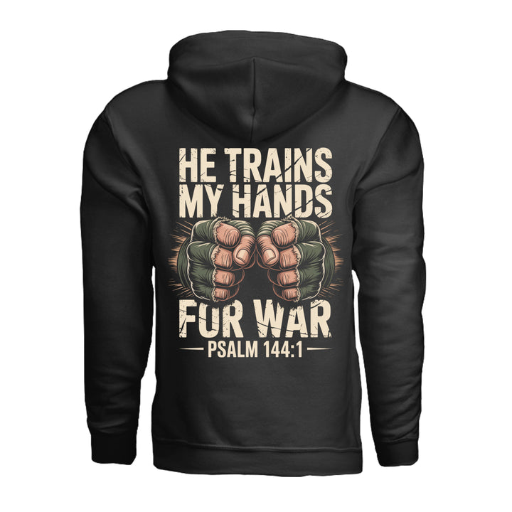He Trains My Hands Hoodie - Black - Back - Stone &amp; Sling