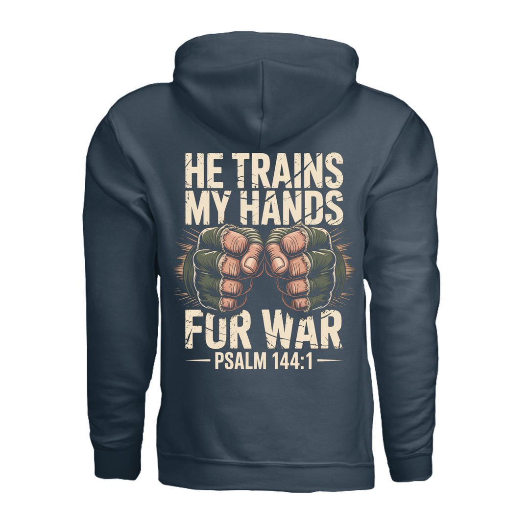 He Trains My Hands Hoodie - Blue Dusk - Back - Stone &amp; Sling