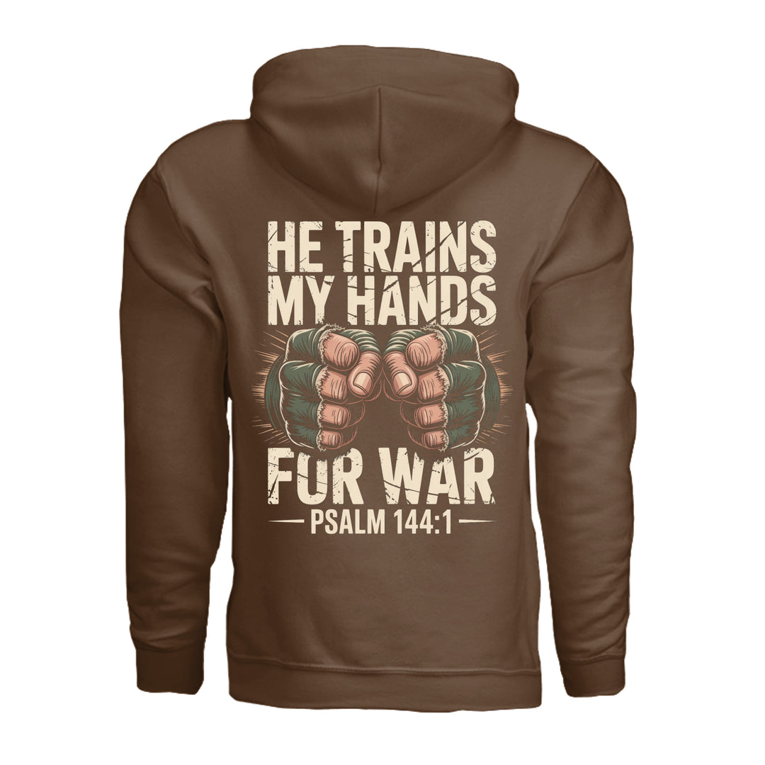 He Trains My Hands Hoodie - Cocoa - Back - Stone &amp; Sling