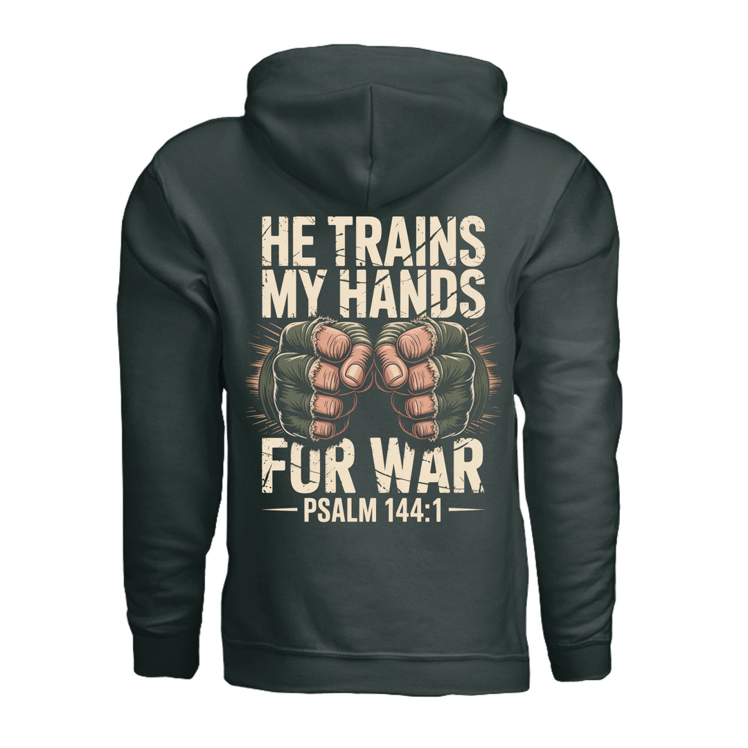 He Trains My Hands Hoodie - Forest Green - Back - Stone &amp; Sling