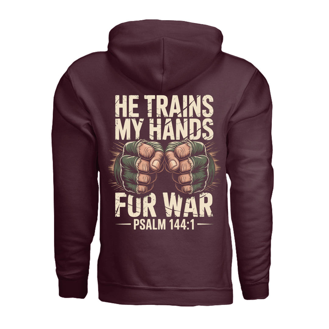 He Trains My Hands Hoodie - Maroon - Back - Stone &amp; Sling