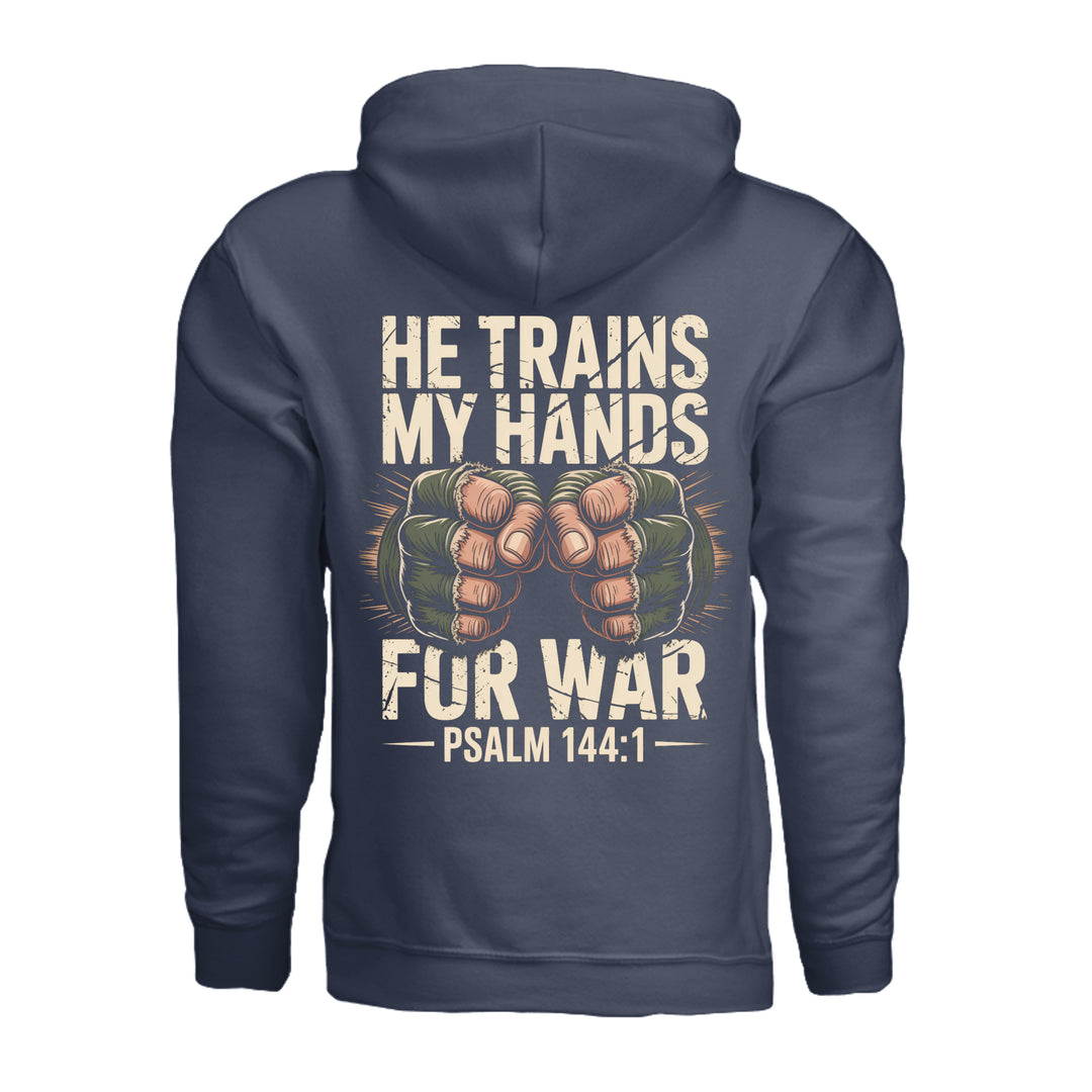 He Trains My Hands Hoodie - Navy - Back - Stone &amp; Sling