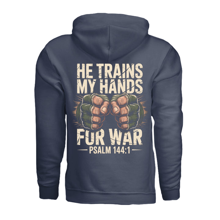 He Trains My Hands Hoodie - Navy - Back - Stone &amp; Sling
