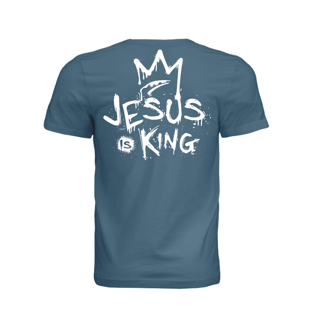 Jesus Is King Unisex Tee - Steel Blue - Back - Stone & Sling