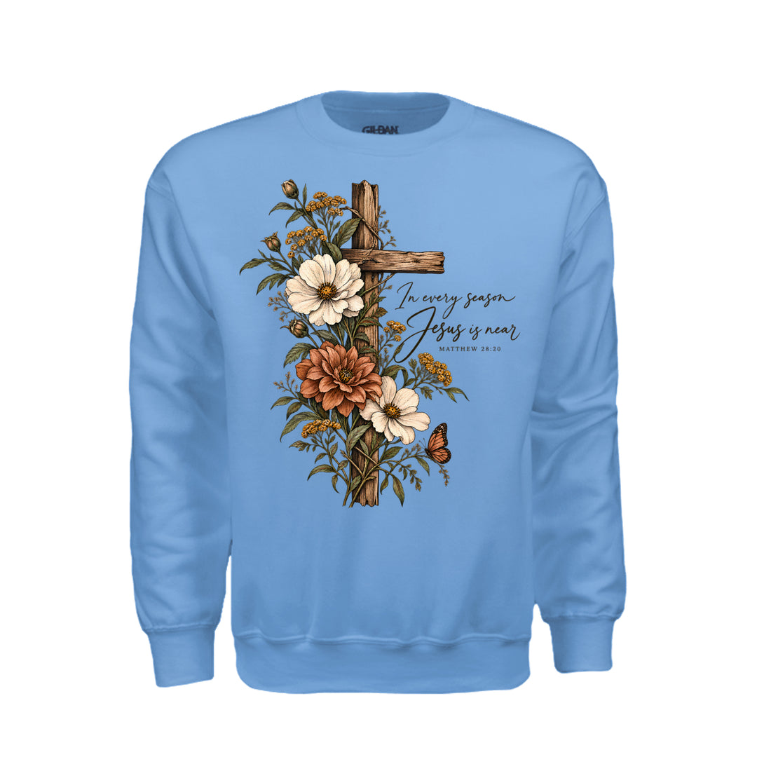 Jesus Is Near Sweatshirt - Carolina Blue - Stone & Sling