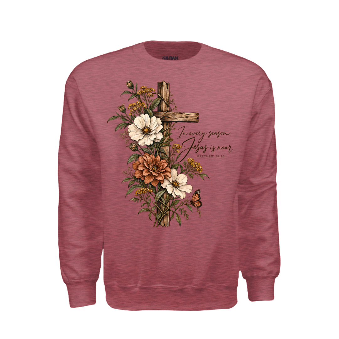 Jesus Is Near Sweatshirt - Heather Scarlet Red - Stone & Sling