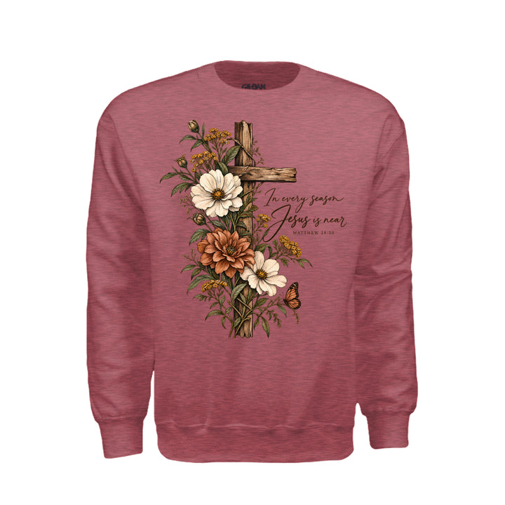 Jesus Is Near Sweatshirt - Heather Scarlet Red - Stone & Sling
