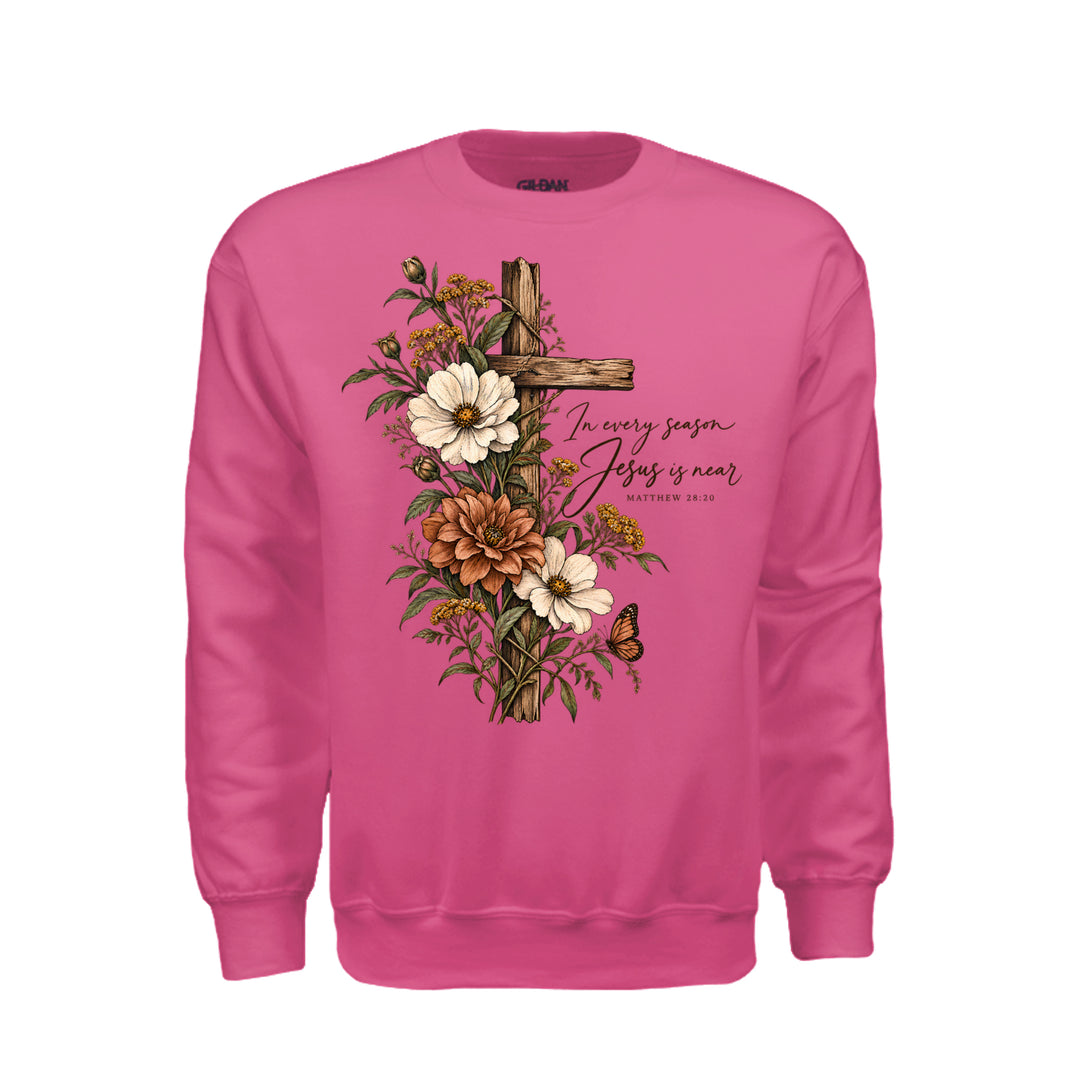 Jesus Is Near Sweatshirt - Heliconia - Stone & Sling