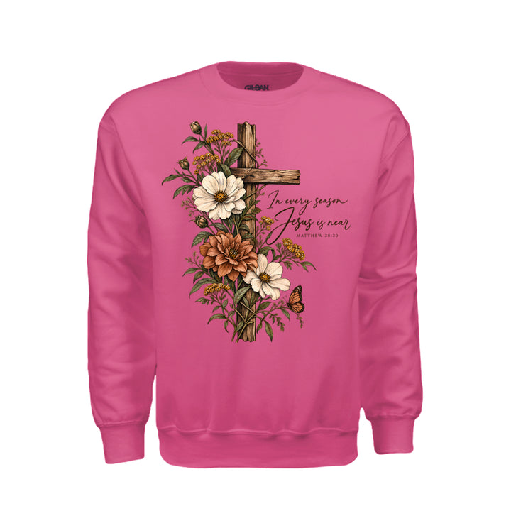 Jesus Is Near Sweatshirt - Heliconia - Stone & Sling