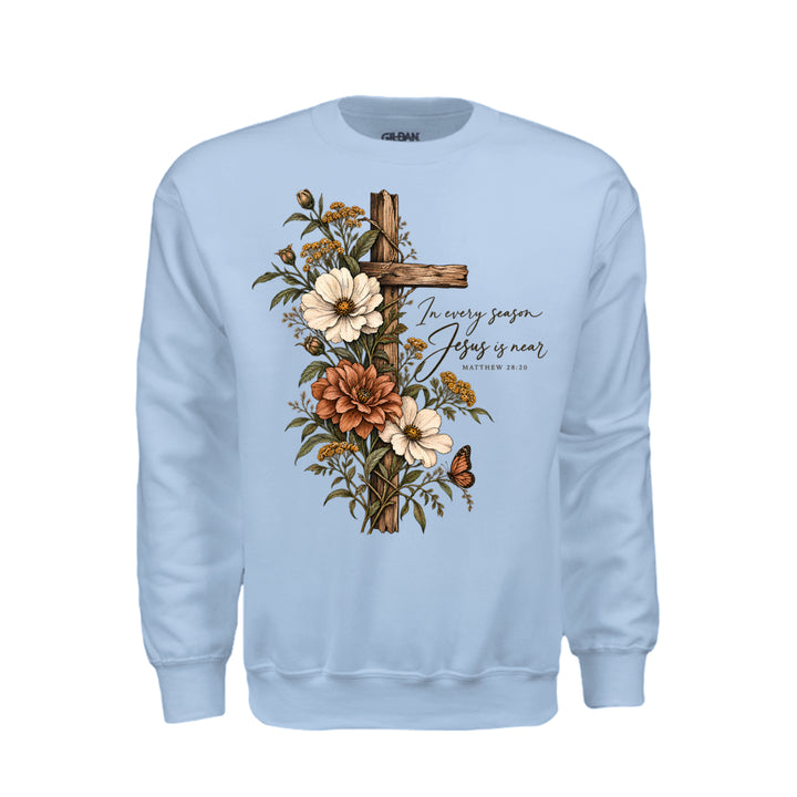 Jesus Is Near Sweatshirt - Light Blue - Stone & Sling