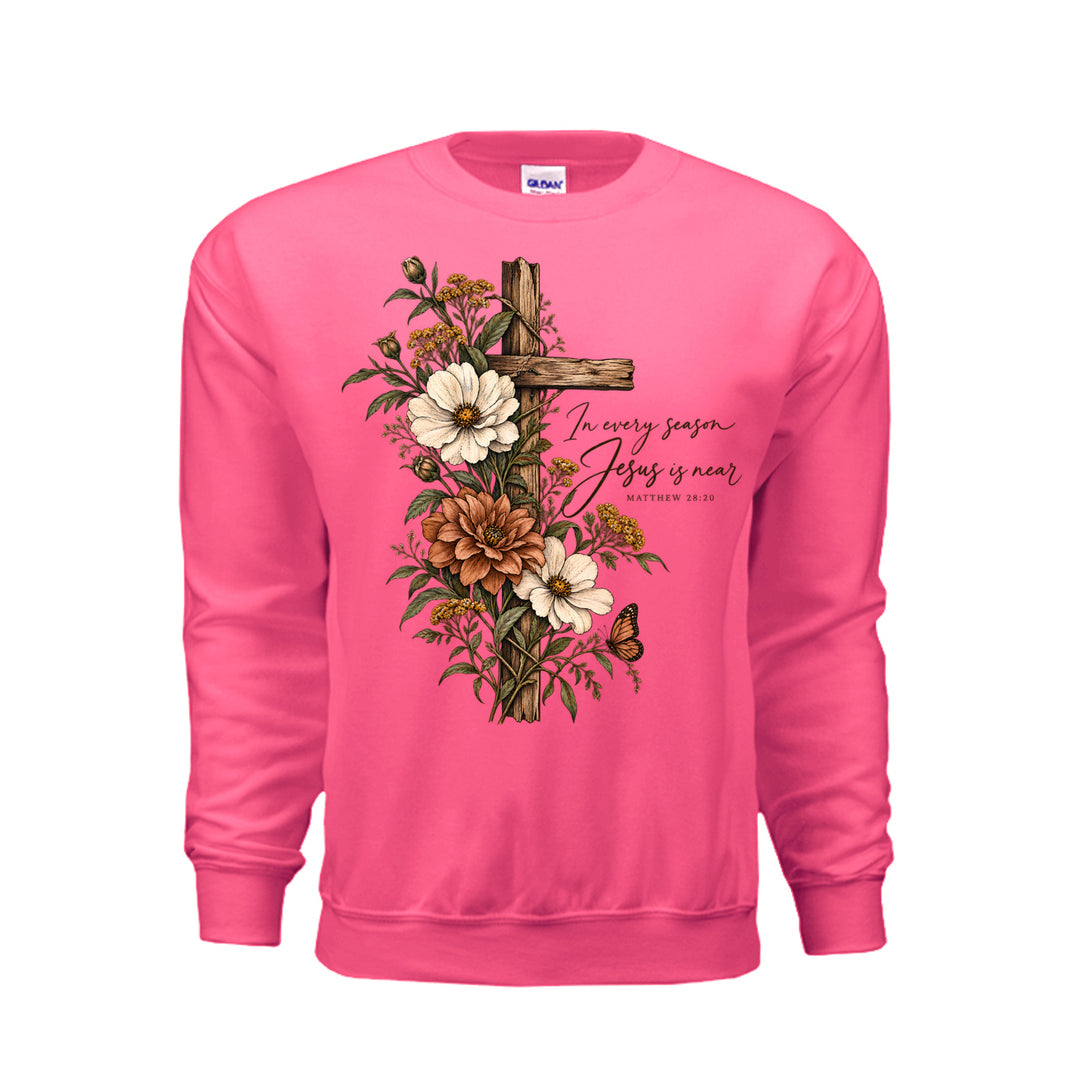 Jesus Is Near Sweatshirt - Safety Pink - Stone & Sling