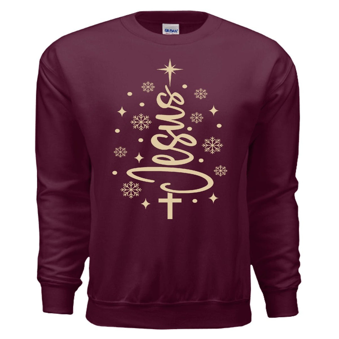 Jesus Name Christmas Tree Crewneck Sweatshirt - Stone & Sling