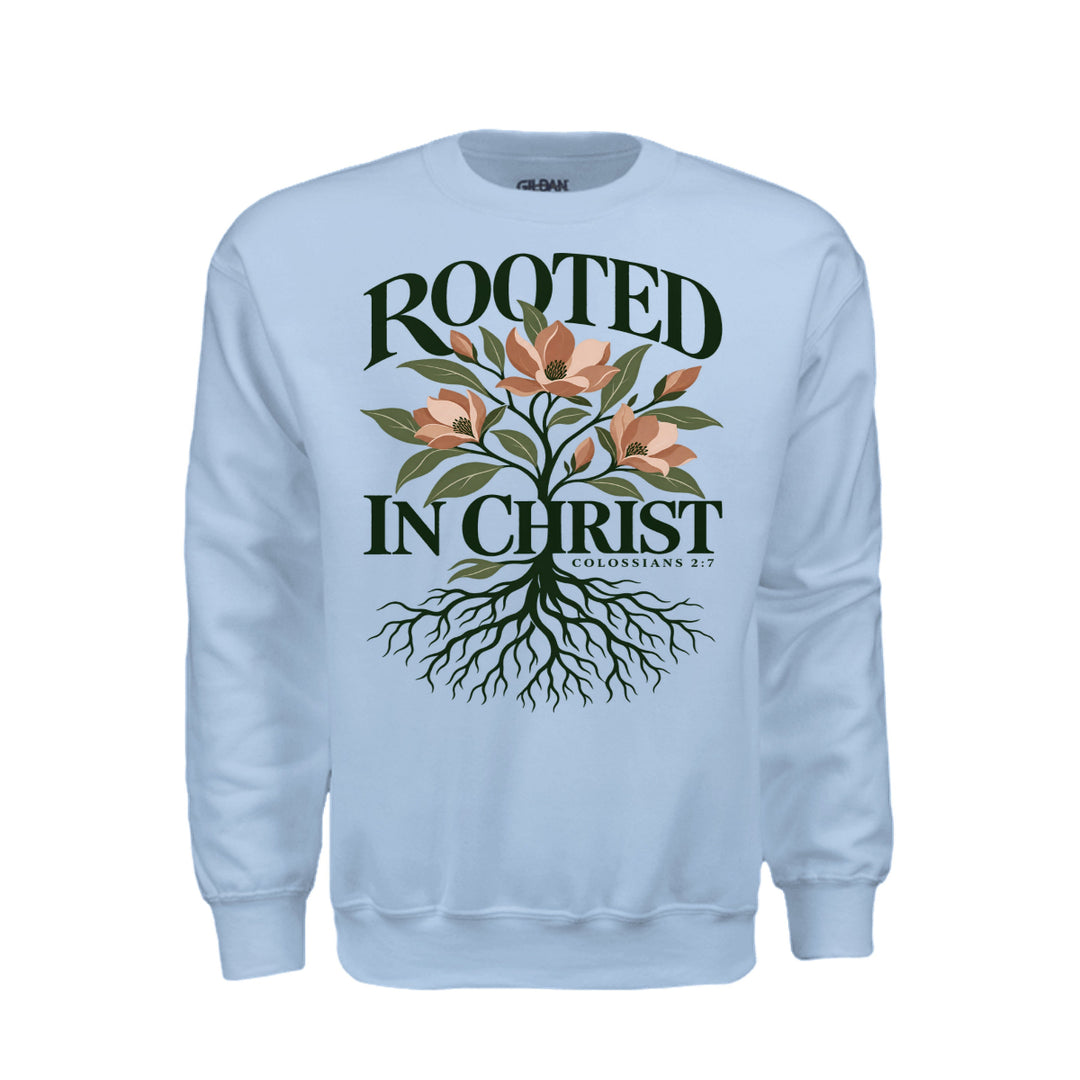 Rooted in Christ Crewneck Sweatshirt - Light Blue - Stone & Sling