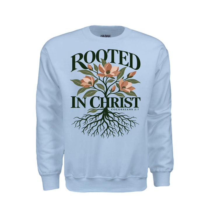 Rooted in Christ Sweatshirt - Light Blue - Stone &amp; Sling