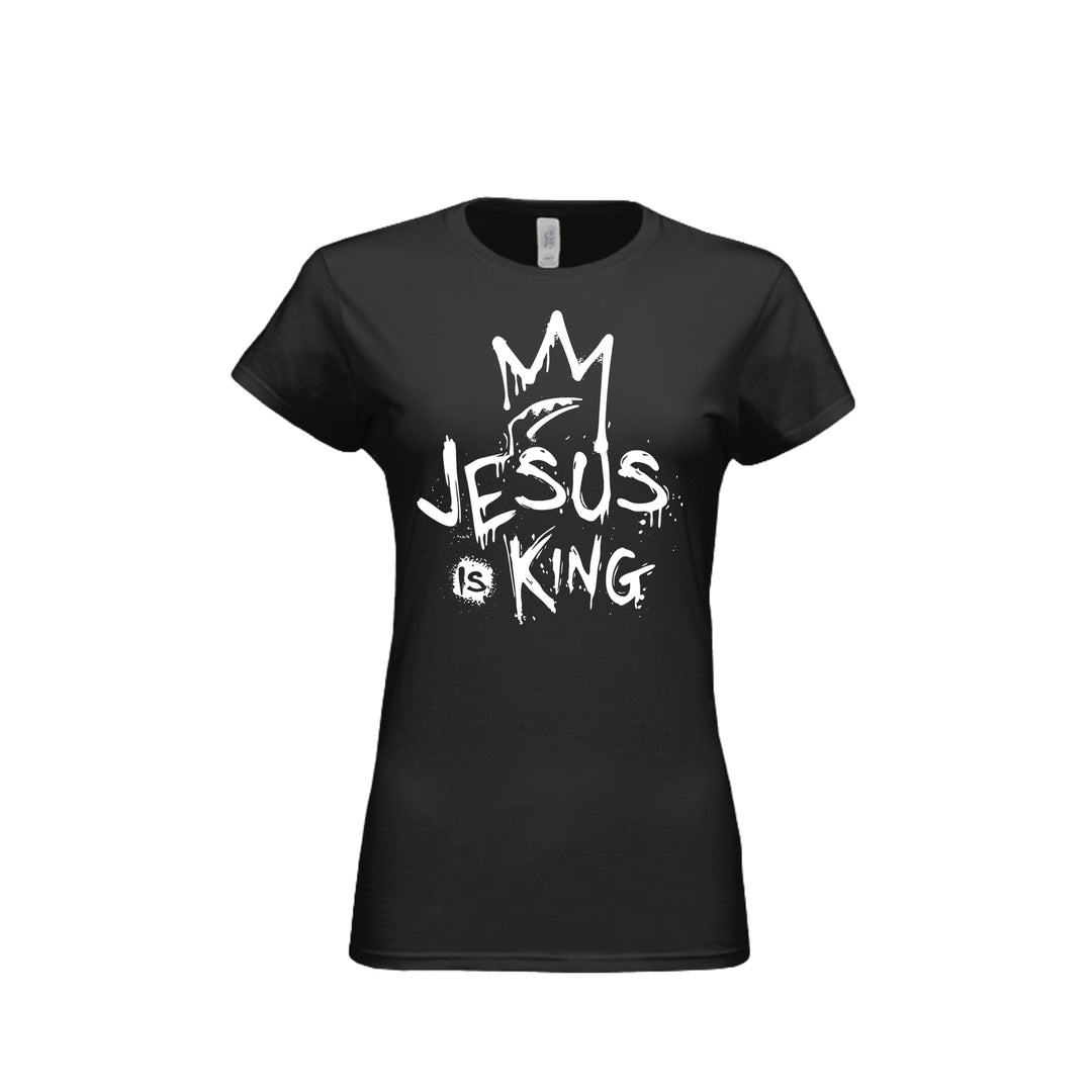 Jesus Is King Fitted Tee in Black – front graphic