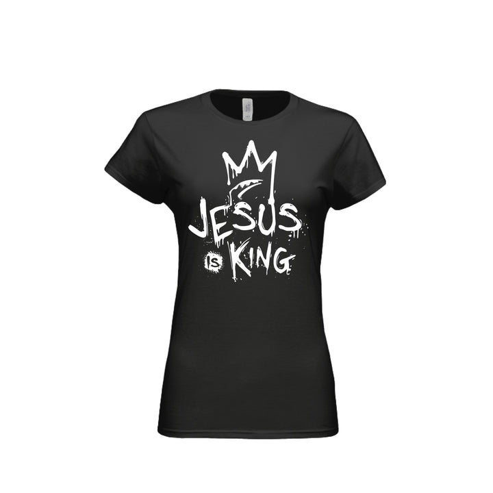 Jesus Is King Fitted Tee in Black – front graphic