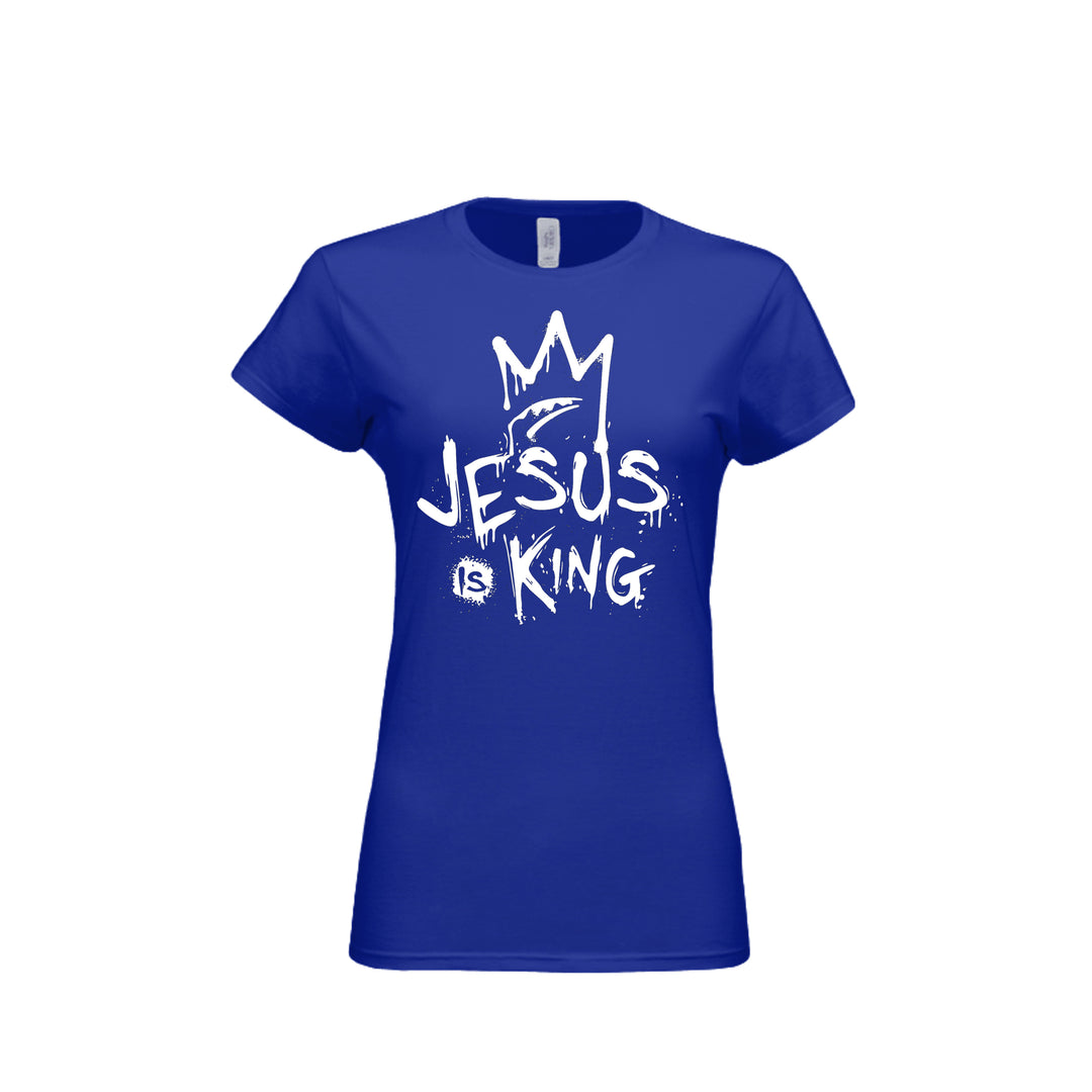 Jesus Is King Fitted Tee in Royal – front graphic
