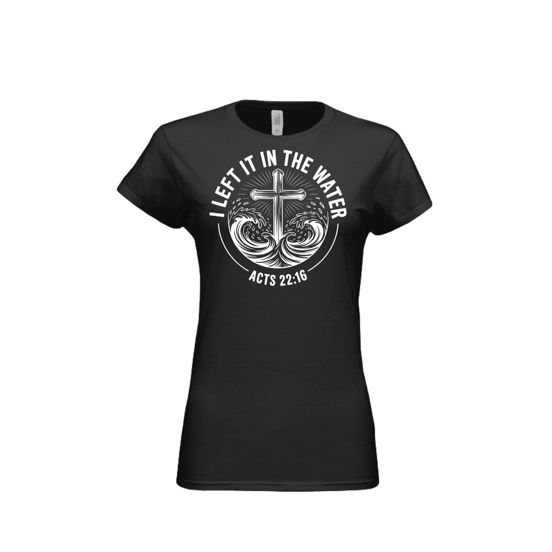 Left It in the Water Fitted Tee in Black – front graphic