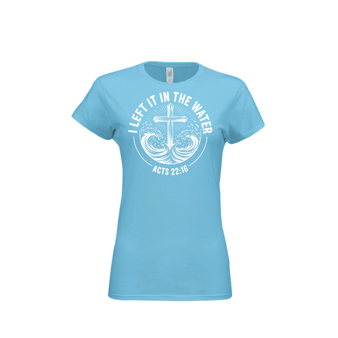 Left It in the Water Fitted Tee in Sky – front graphic
