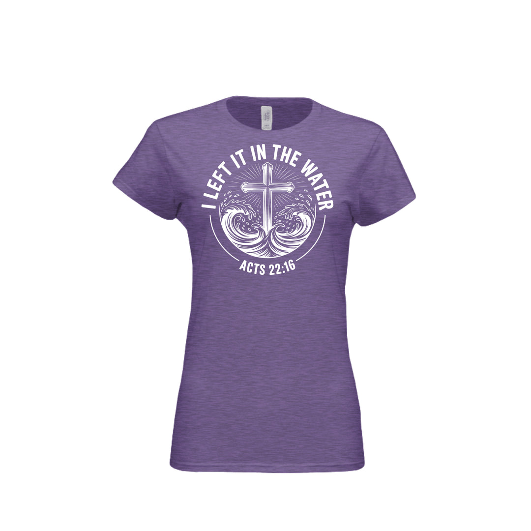 Left It in the Water Fitted Tee in Heather Purple – front graphic