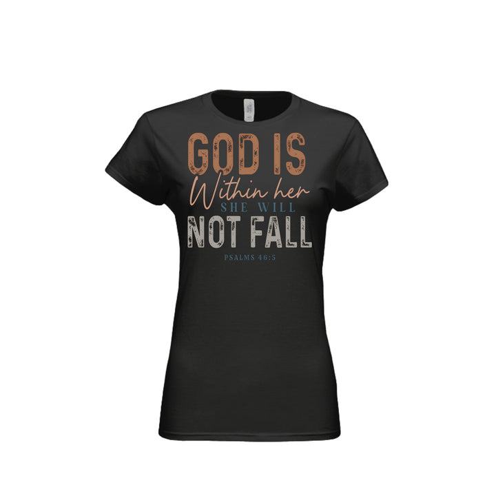 God Is Within Her Fitted Tee in Black – front graphic