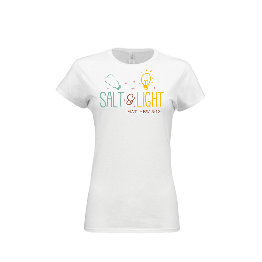Salt and Light Fitted Tee in White – front graphic