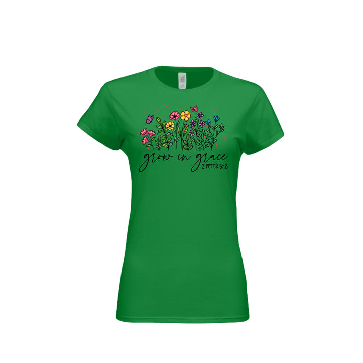 Grow in Grace Fitted Tee in Irish Green – front graphic