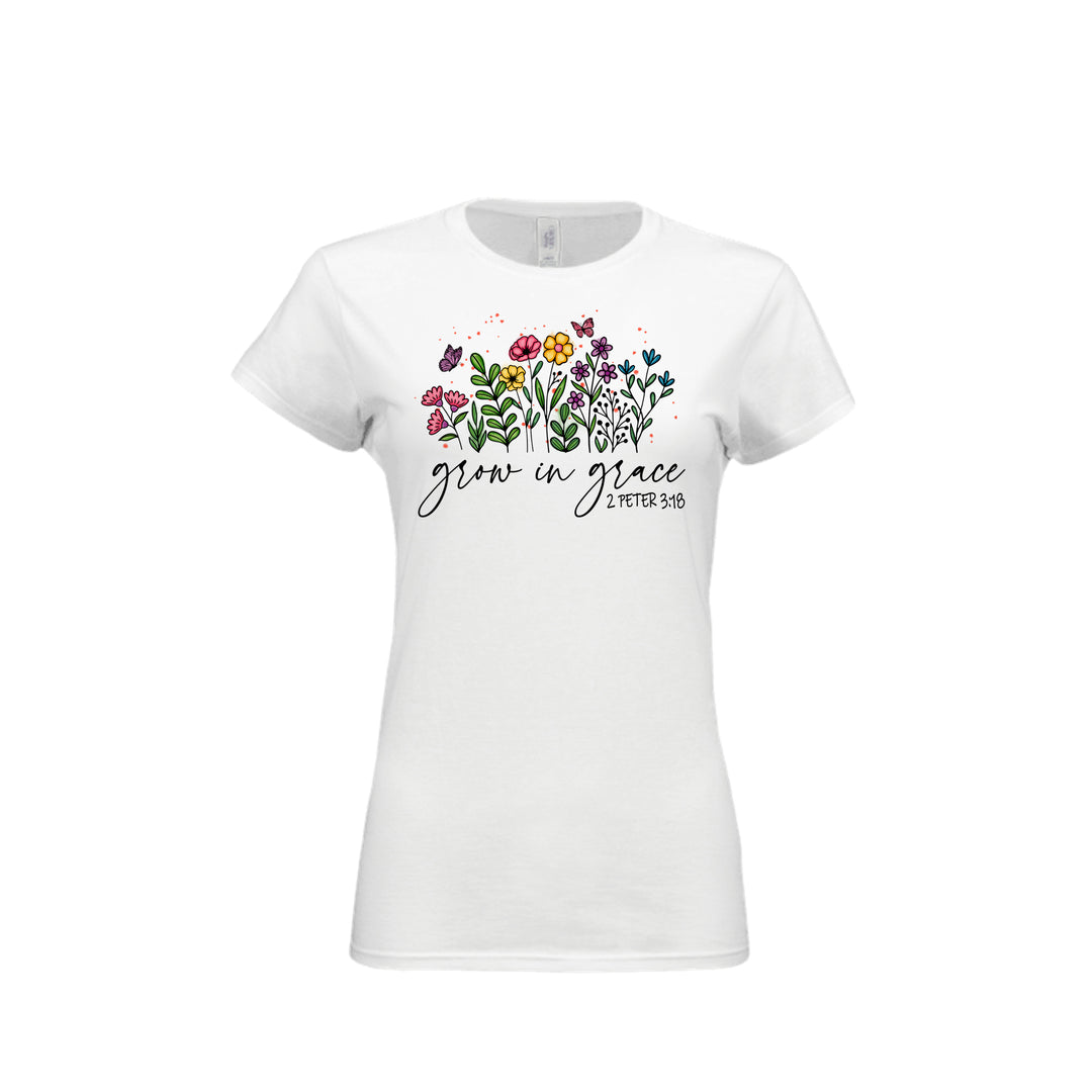 Grow in Grace Fitted Tee in White – front graphic