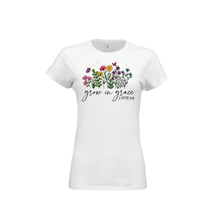 Grow in Grace Fitted Tee in White – front graphic