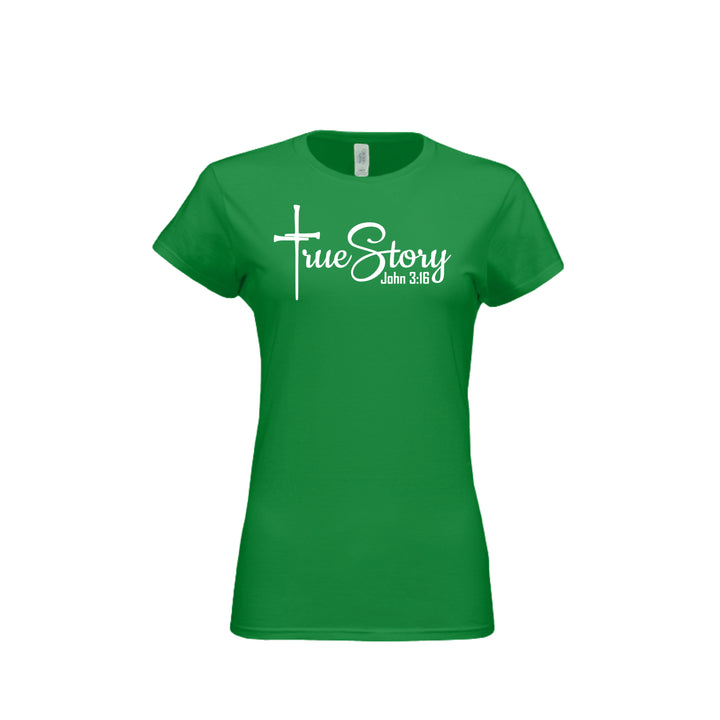 True Story Fitted Tee in Irish Green – front graphic