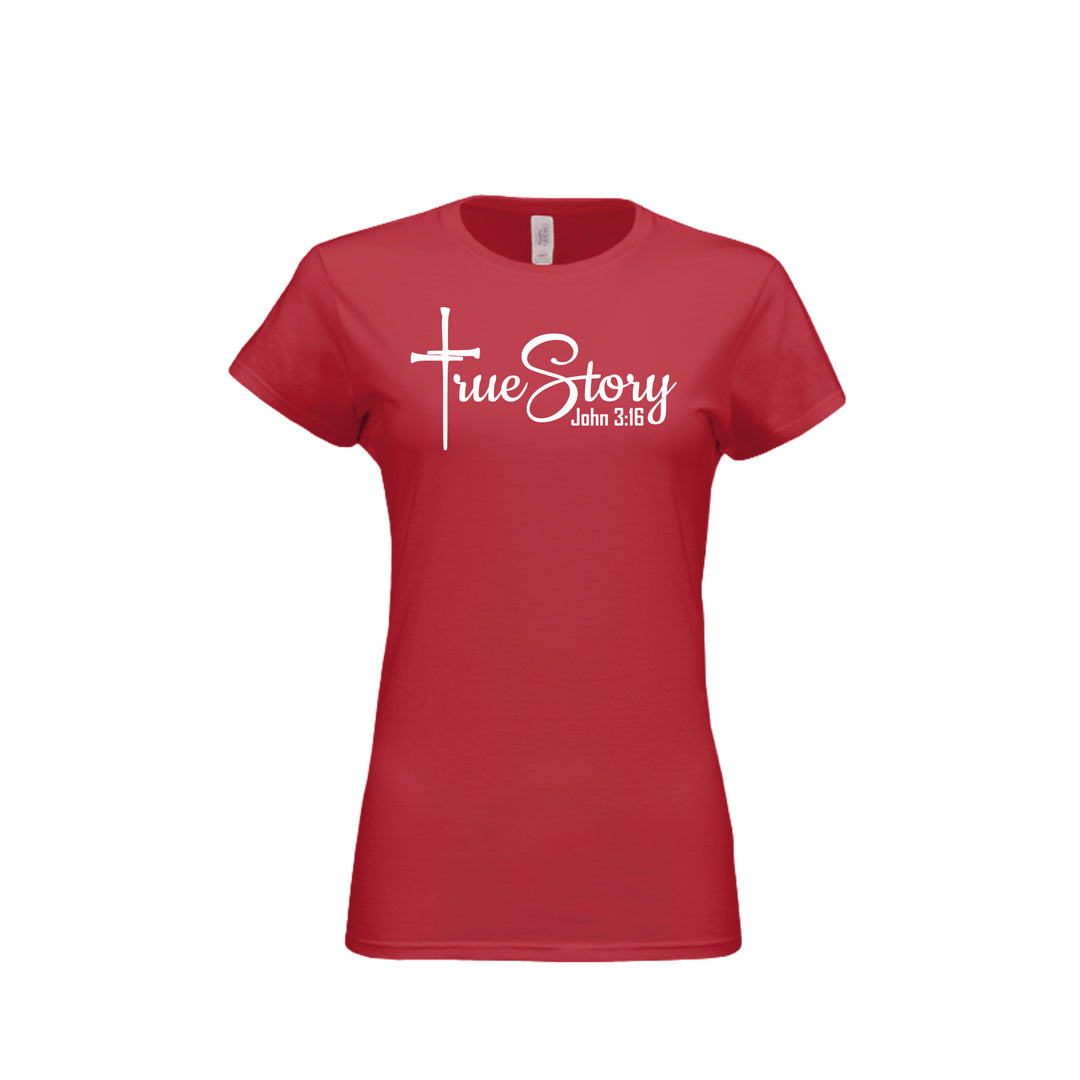 True Story Fitted Tee in Red – front graphic