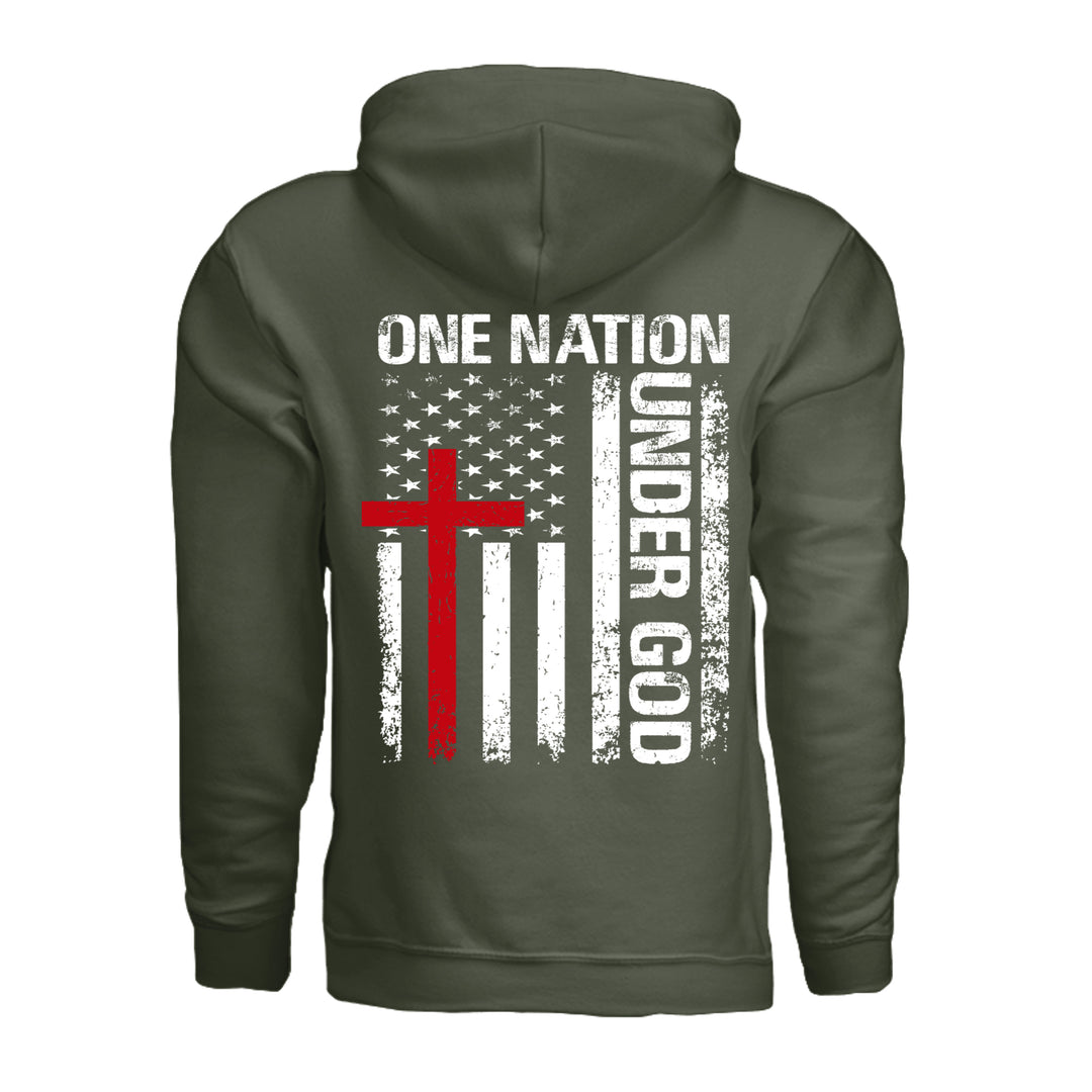 One Nation Under God Hoodie - Military Green - Back - Stone & Sling